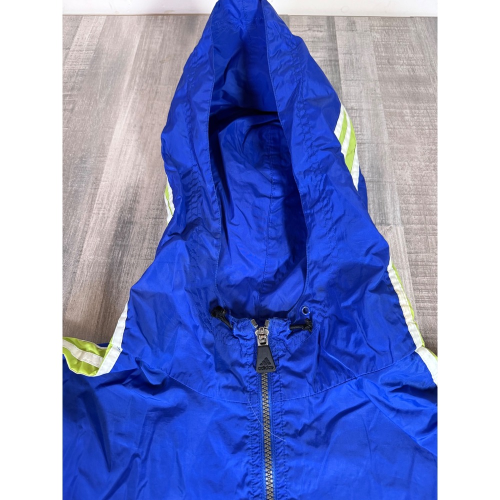 Vintage Adidas Windbreaker Pullover Jacket Blue Lime Green XXL 1/4 Zip Hooded - Picture 5 of 16